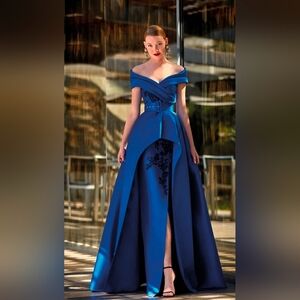 Manu Garcia Off-Shoulder Blue Evening Dress NWT